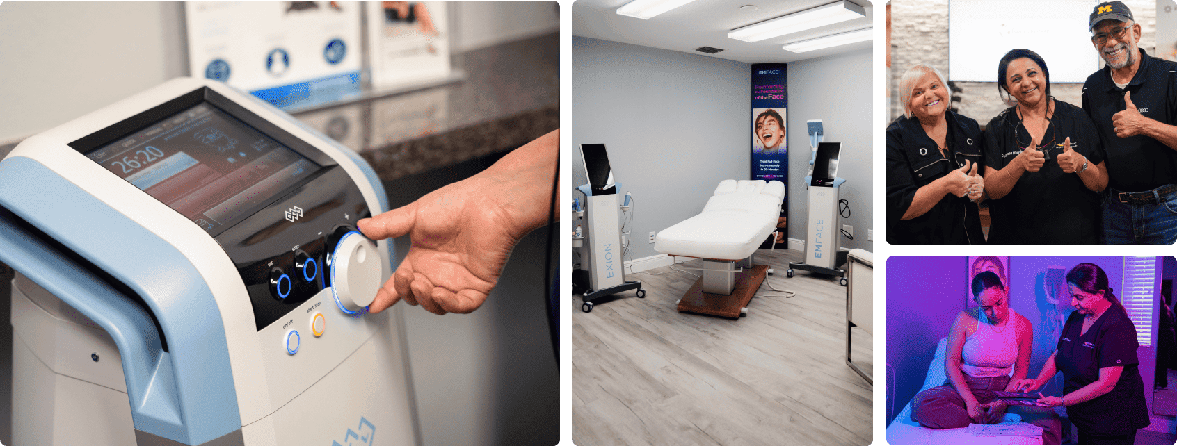 A collage of photos with our patients and our office